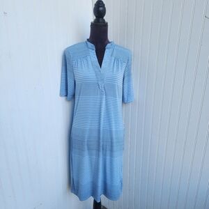 Grayson Dress Womens Large Blue Black Polka Dot Shift Stretch Casual Ladies M